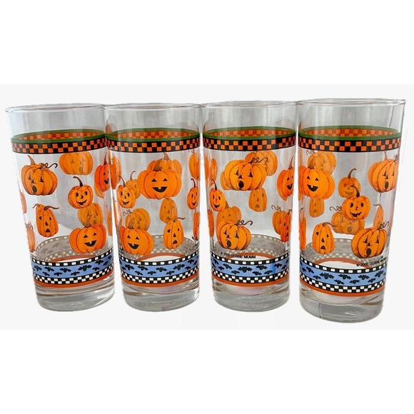 Debbie Mumm Halloween Tumbler Drinking Glasses Jack O Lantern Bats Pumpkin HTF - Picture 1 of 9